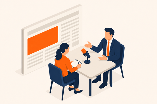 Journalist im Interview mit Unternehmer – redaktioneller Beitrag entsteht