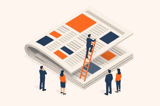 Als Unternehmer in die Zeitung – Illustration: Aufstieg auf die Zeitungsseite