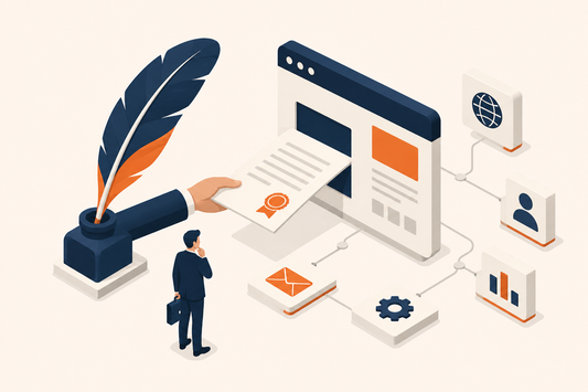 Gastartikel veröffentlichen lassen – Illustration: Feder übergibt Artikel an Online-Portal